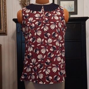 Ann Taylor Blouse with Navy Collar